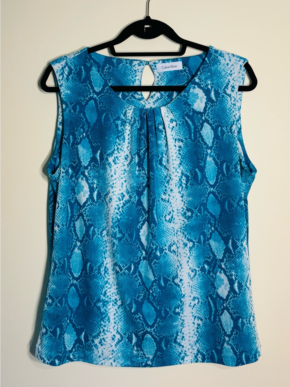 Calvin Klein Turquoise Snake-Print Sleeveless Shell